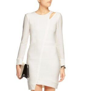 New IRO Polina ecru cut-out asymmetric long sleeve 100% silk lined mini dress